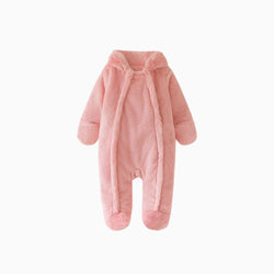 Dusty Rose Baby Bear Fleece Hooded Romper