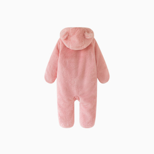 Dusty Rose Baby Bear Fleece Hooded Romper