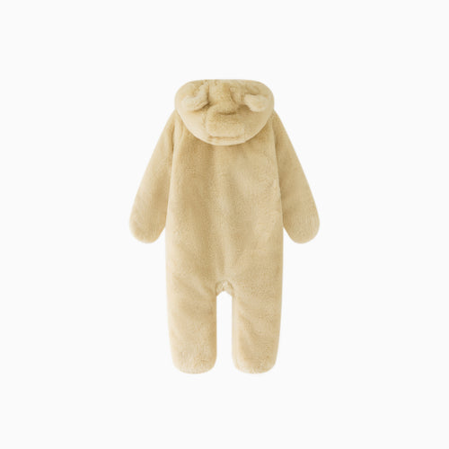 Beige Apricot Baby Bear Fleece Hooded Romper