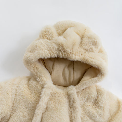 Beige Apricot Baby Bear Fleece Hooded Romper