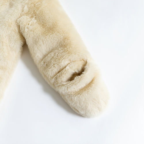 Beige Apricot Baby Bear Fleece Hooded Romper