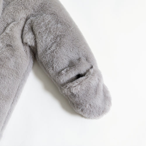 Matte Light Gray Baby Bear Fleece Hooded Romper