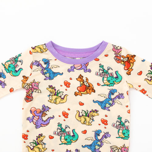 Valentine Dino Love Adventure and Hearts Kids Bamboo Two-Piece Pajama Set