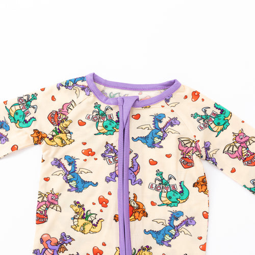 Valentine Dino Love Adventure and Hearts Bamboo Zipper Romper Pajamas