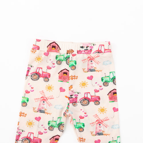 Valentine Farm Adventure Ride and Hearts Green Kids Bamboo Two-Piece Pajama Set