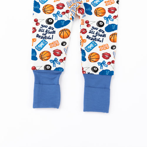 Playful Sports and Sweet Bow Lip Blue Bamboo Zipper Romper Pajamas