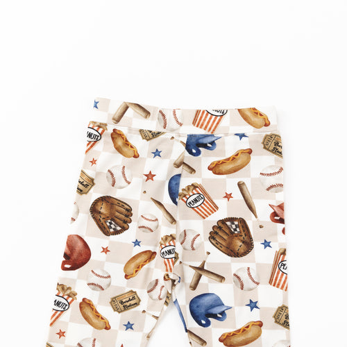 Khaki Plaid Baseball Snack Adventure Kids Bamboo Two-Piece Pajama Set