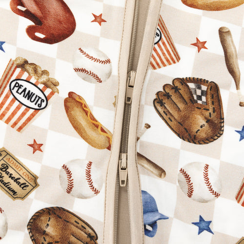 Khaki Plaid Baseball Snack Adventure Bamboo Zipper Romper Pajamas