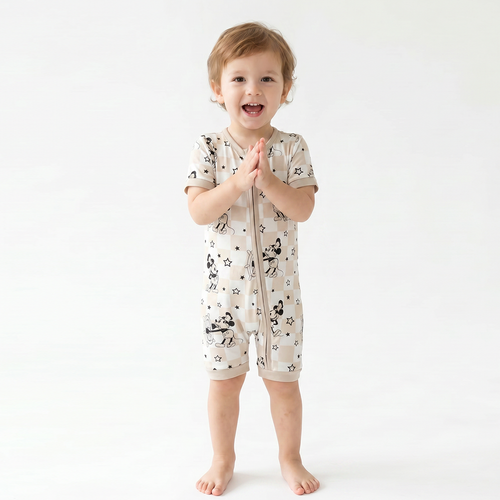 Coxswain Mouse Chessboard Pattern Bamboo Baby Shortie Romper