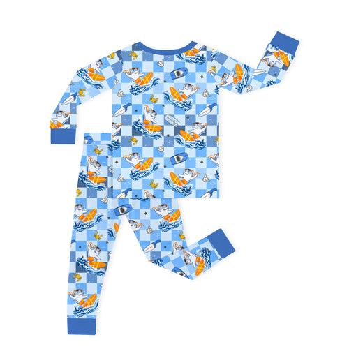 Surf's Up Sharks Royal Blue Kids Bamboo Two-Piece Pajama Set