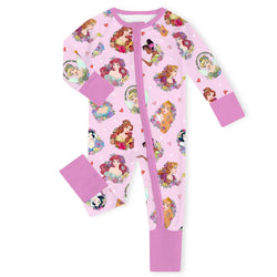 Garden Floral Princess Dreams on Pink Baby Bamboo Zipper Romper Pajamas
