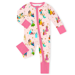 Pink Princess and Prince Stars Baby Bamboo Zipper Romper Pajamas