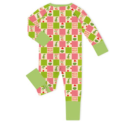 Christmas Gift Green Face Baby Bamboo Zipper Romper Pajamas
