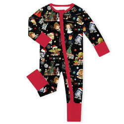 Christmas Galactic and Stars Adventure on Red Baby Bamboo Zipper Romper Pajamas