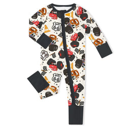 Smiley Car Parade Baby Bamboo Zipper Romper Pajamas