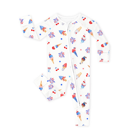 4th of July Ice Cream and Fireworks Bamboo Zipper Romper Pajamas