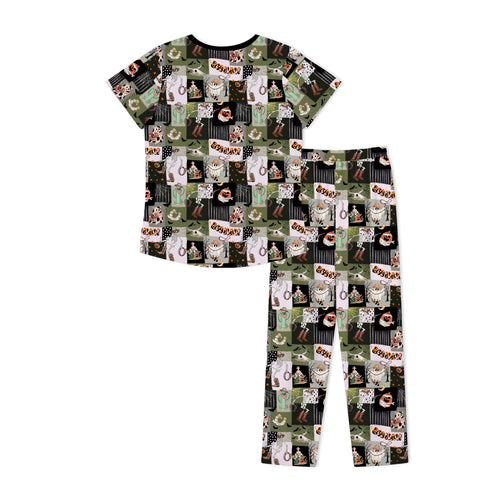 Halloween Western Cowboy Patchwork Print Bamboo Women's Pajamas Set