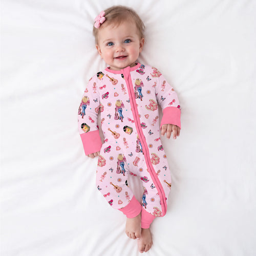 Pink Cowgirl Dreams Bamboo Zipper Romper Pajamas
