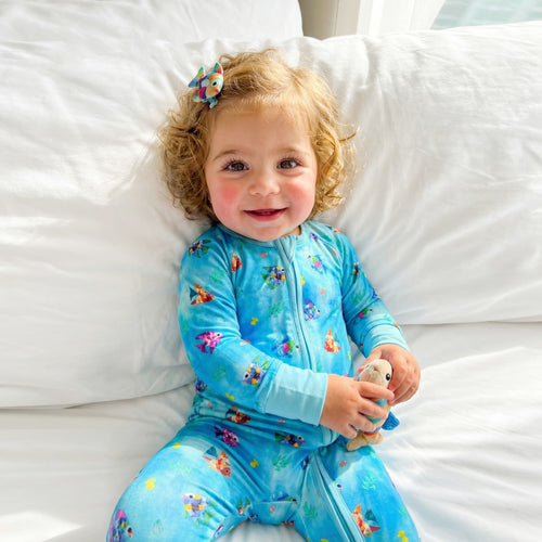 Rainbow Ocean Fish Playtime and Seashells Bamboo Zipper Romper Pajamas