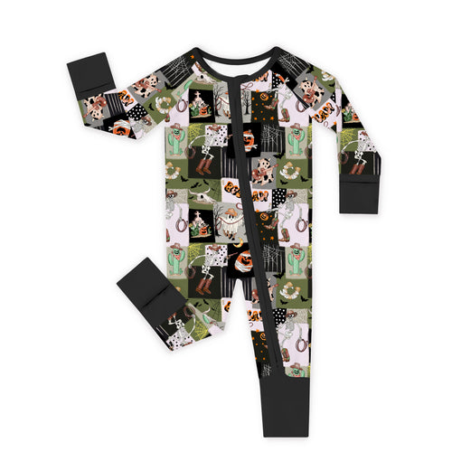 Halloween Western Cowboy Patchwork Bamboo Zipper Romper Pajamas