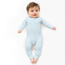 Cloud Blue Solid Bamboo Zipper Romper Pajamas