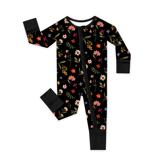 Midnight Wildflower Floral Fantasy Bamboo Zipper Romper Pajamas
