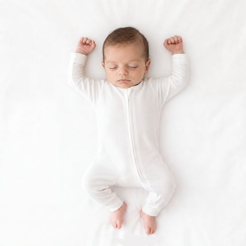 Solid Pure White Zipper Romper Pajamas