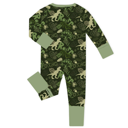 Dino Roar Camo Bamboo Zipper Romper Pajamas