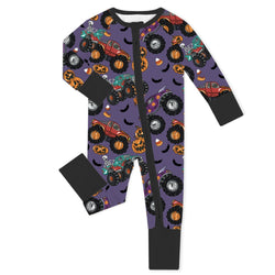 Halloween Truck Pumpkin Skull Baby Bamboo Zipper Romper Pajamas