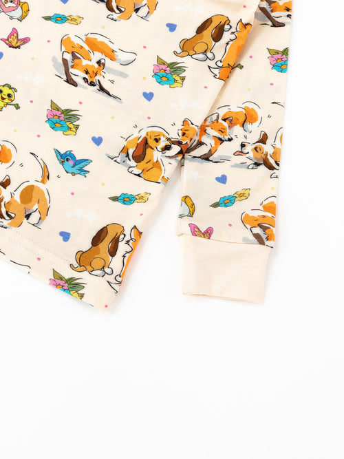 Playful Pups Foxs and Butterflies Kids Bamboo Two-Piece Pajama Set