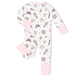 New Year Disco Party Pink Bamboo Zipper Romper Pajamas