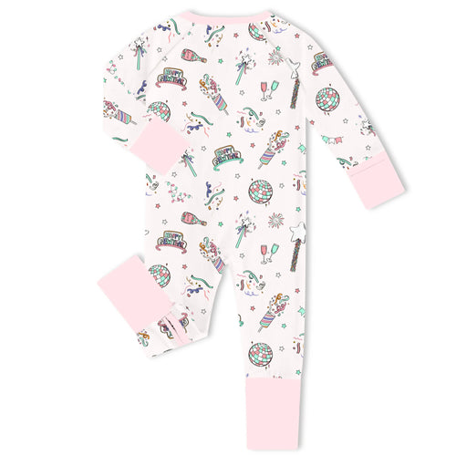 New Year Disco Party Pink Bamboo Zipper Romper Pajamas