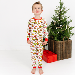 Christmas Cartoon Car Kids Bamboo Two-Piece Pajama Set