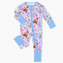 Christmas Big Face Snowman Multicolor Baby Bamboo Zipper Romper Pajamas