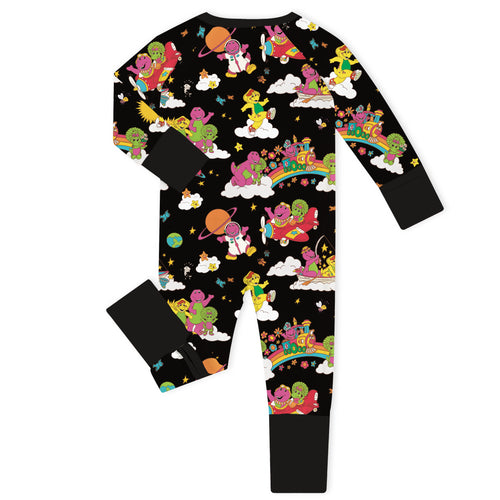 Tyrannosaurus Rex And Friends Baby Bamboo Zipper Romper Pajamas