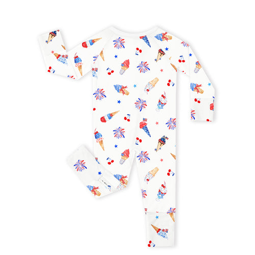 4th of July Ice Cream and Fireworks Bamboo Zipper Romper Pajamas