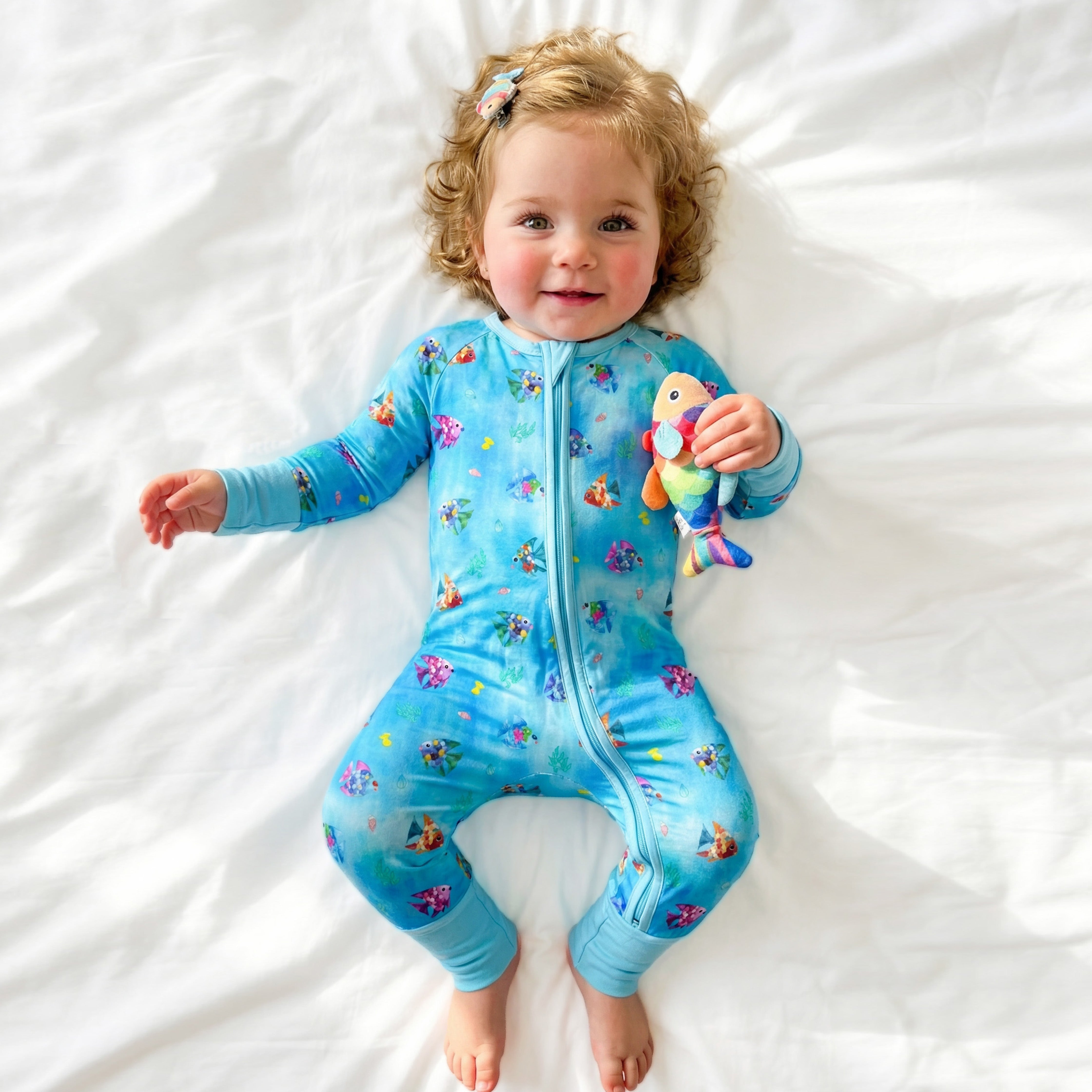 Rainbow Ocean Fish Playtime and Seashells Bamboo Zipper Romper