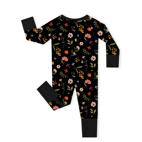 Midnight Wildflower Floral Fantasy Bamboo Zipper Romper Pajamas