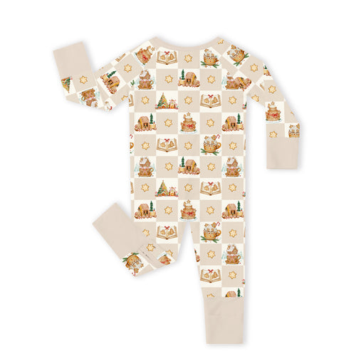 Christmas Gingerbread Village Bamboo Zipper Romper Pajamas
