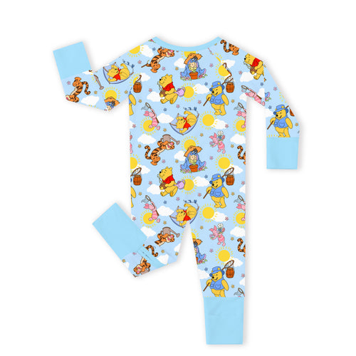 Sunny Bear and Pig Friends Playtime Bamboo Zipper Romper Pajamas