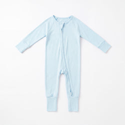 Cloud Blue Solid Bamboo Zipper Romper Pajamas