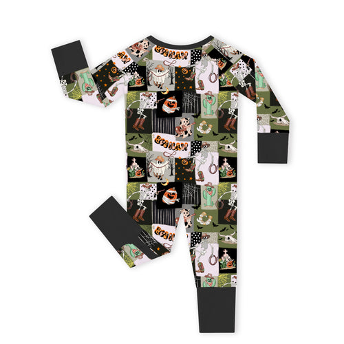 Halloween Western Cowboy Patchwork Bamboo Zipper Romper Pajamas