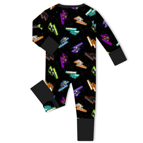 Halloween Dazzling Lightning Bamboo Zipper Romper Pajamas
