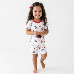 4th of July Cherry Bow Twinkling Stars Kids Bamboo Two-Piece Pajama Short Sleeve Set
