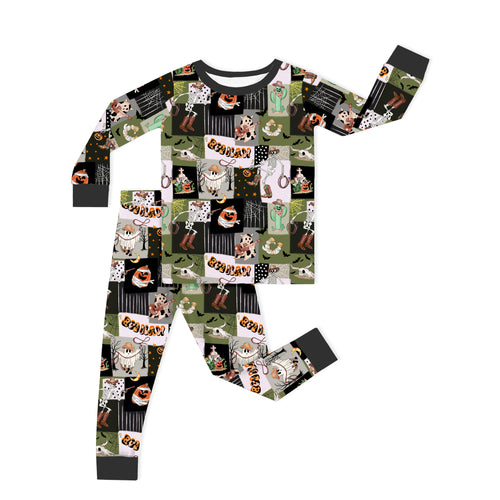 Halloween Western Cowboy Patchwork Kids Bamboo Two-Piece Pajama Set