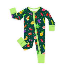 Bountiful Fruit Cherry and Banana Nighttime Bamboo Zipper Romper Pajamas