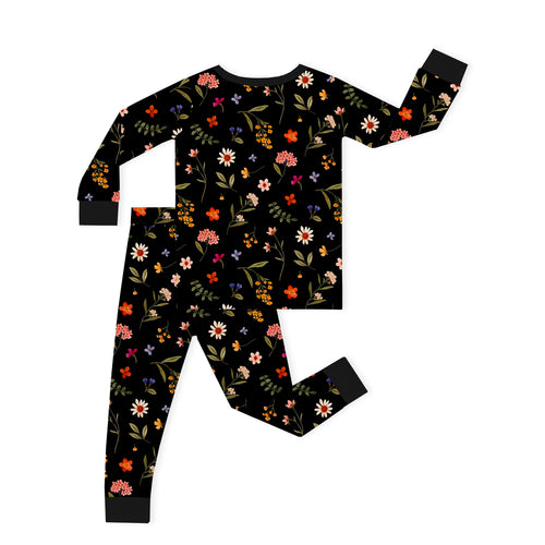 Midnight Wildflower Floral Fantasy Kids Bamboo Two-Piece Pajama Set