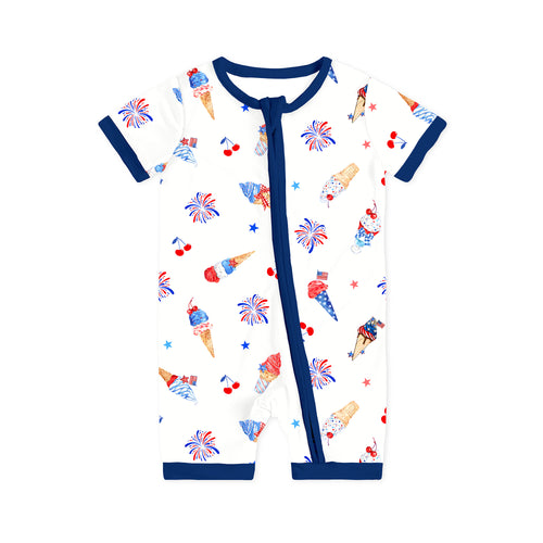 4th of July Ice Cream and Fireworks Short Bamboo Zippy Baby Romper