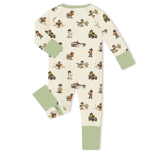 Yeehaw Critters Sage Bamboo Zipper Romper Pajamas