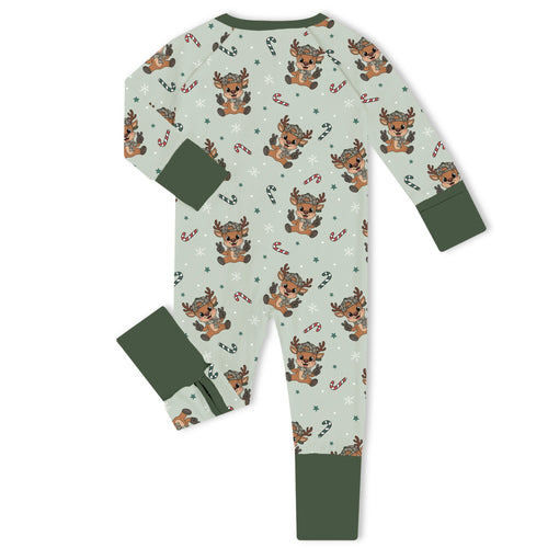 Christmas Reindeer Bamboo Zipper Romper Pajamas